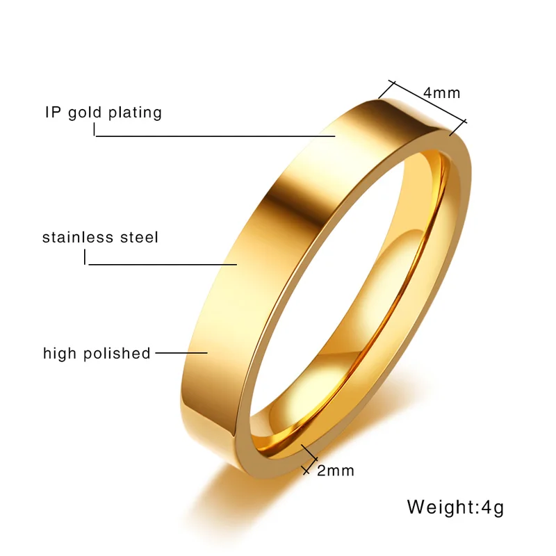 Классический 4 мм кольцо унисекс 3 цвета Кольца из нержавейки простой альянс для женщин и мужчин пара Мода Ювелирная Свадебная лента