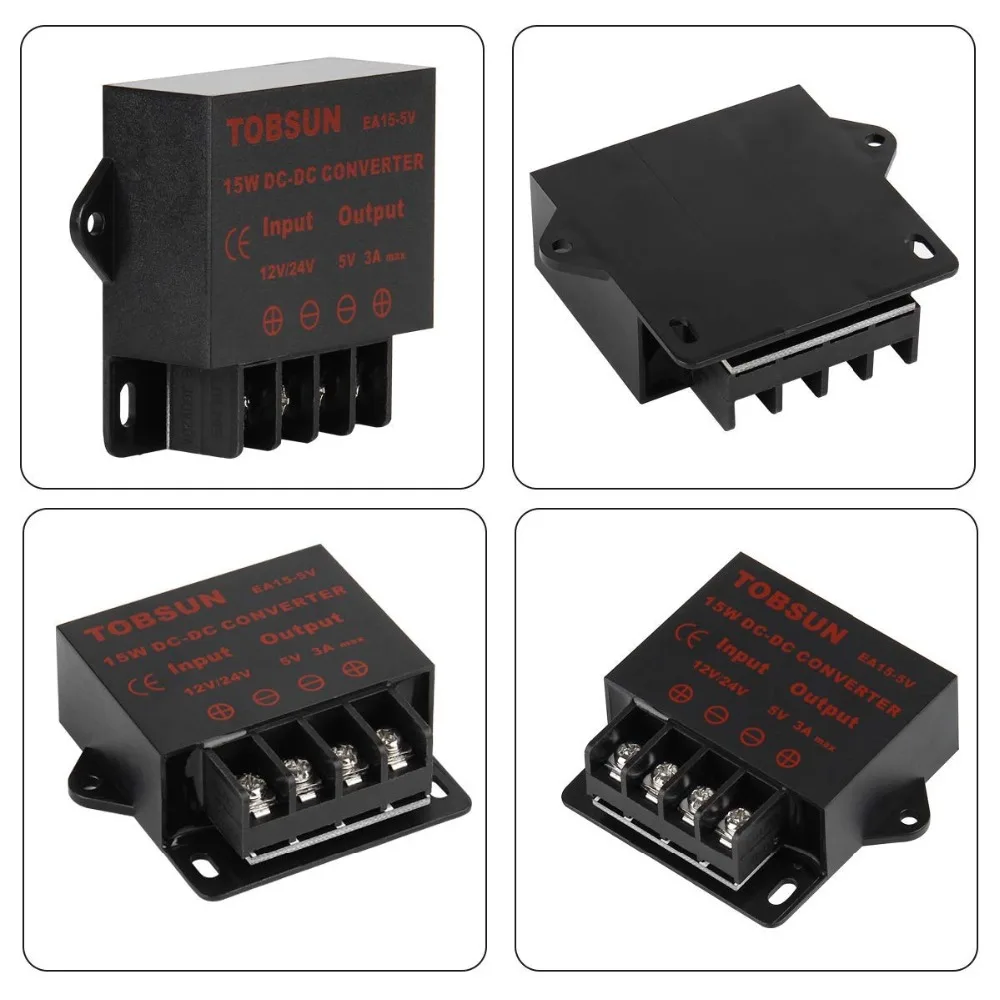 12V 24V to 5V 3A 15W Power Supply DC DC Converter Step Down Regulator Reducer Transformer Power Adapter for LED Strip Lights TV