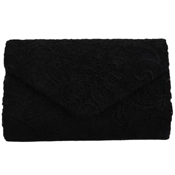 

New Classy Lace Clutch Envelope Bag Bridal Designer Ladies Evening Party Prom, Black