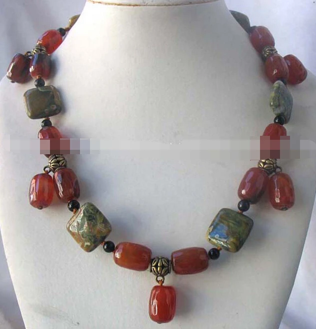 

FREE SHUPPING>>>@@> N1996 agate red pillar faceted necklace 20