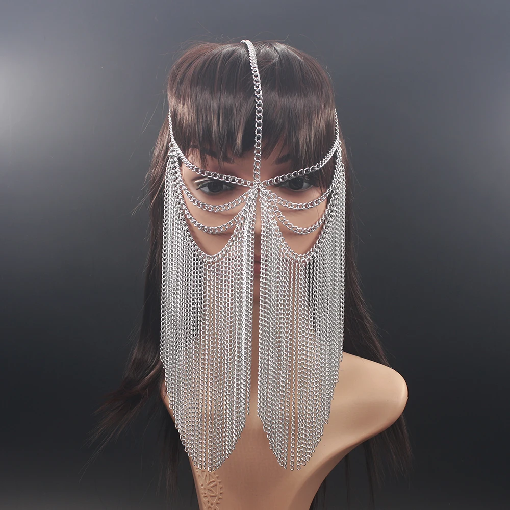 

Punk Style Silver color Head Chain Jewelry Alloy Headwear Multi-layer Tassel Head Chain Halloween Masquerade Headwear Jewelry
