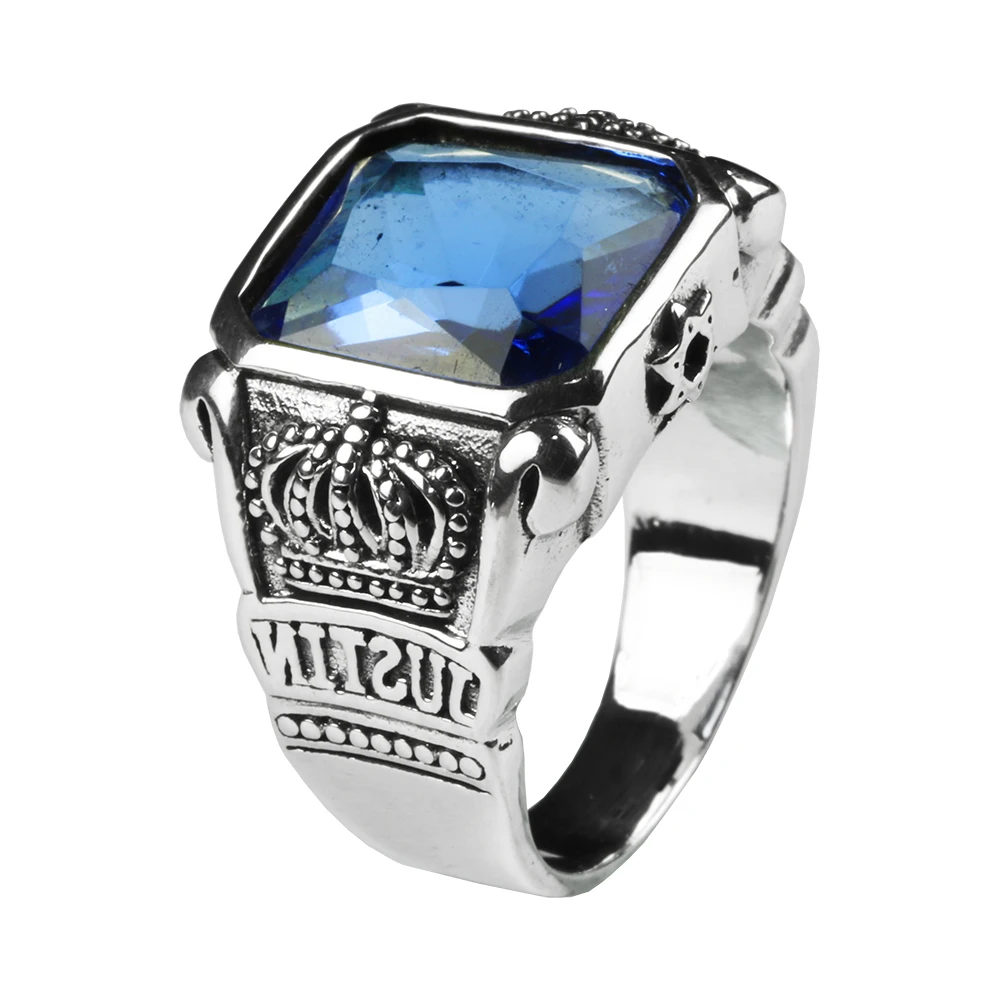 buy Mens Blue Crystal Ring Square Natural Stone Real Genuine 925 Sterling Silver With Vintage King Crown Carved Fine Jewelry