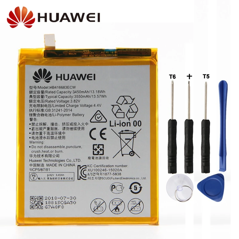 Оригинальная запасная батарея Huawei HB416683ECW для Nexus 6P H1511 H1512 аутентичная телефона