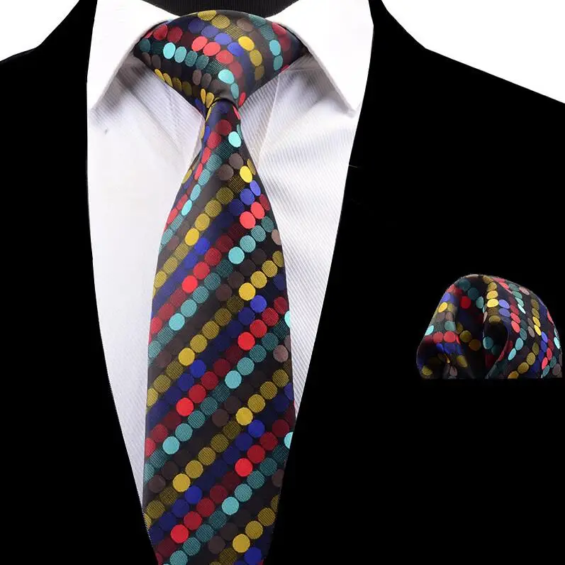 Ricnais 8 см Шелковый Полосатый носовой платок и галстук набор красный синий клетчатый цветочный жаккардовый Карманный квадратный галстук для мужчин деловые вечерние галстуки - Цвет: 04