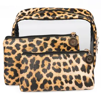 

3PCS New Fashion Leopard Pattern PVC Transparent Cosmetic Bag Splash-Proof Portable Cosmetic Bag Toiletry Bag For Women Ladies
