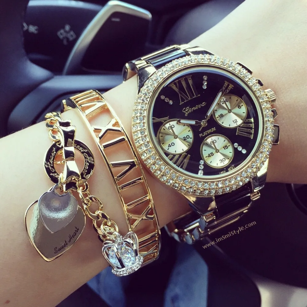 3 цвета новые Гламурные часы с безелем лучшее качество женские Женевские большим