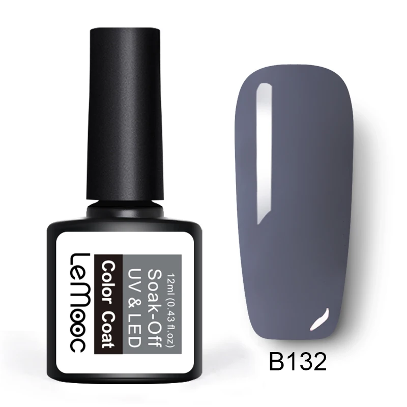 LEMOOC, 12 мл, Гель-лак для ногтей, 229 чистые цвета, серый цвет, серия, замачиваемый, для маникюра, УФ-гель, лак для ногтей, сделай сам - Цвет: B132