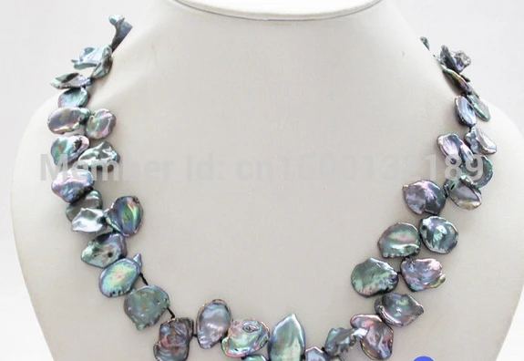 

j00423 Huge 17" 20mm prolate black KESHI REBORN PEARL NECKLACE (A0511)