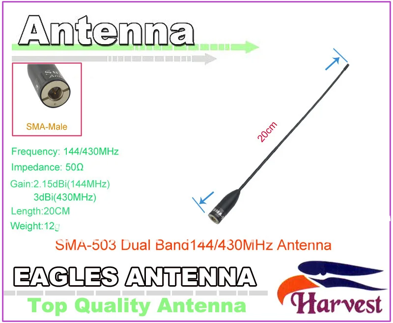 

2pcs/Lot SMA-M Taiwan Original Harvest SMA-503 Dual Band 144/430MHz Antenna for PX-2R TH-UVF1 UV-3R VX-3R TH-2R KG-UV6D radio