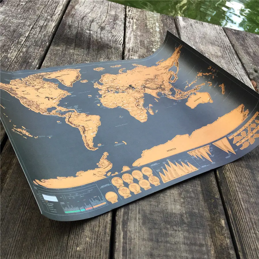 

1 pcs New arrival Deluxe Scrape off Map Personalized World blow Map Mini Scratch Off for travel and home decoration