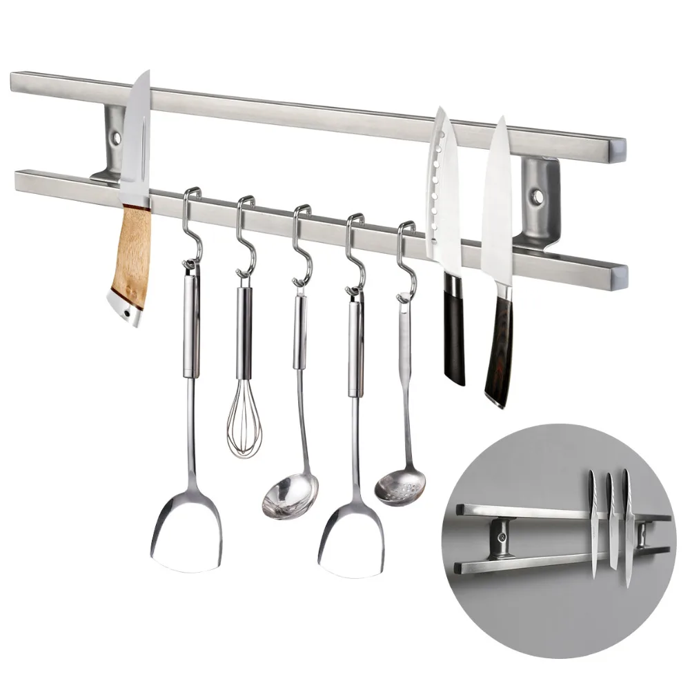 Wall Mounted Magnetic Knife Holder Double Bar Knife Rack For