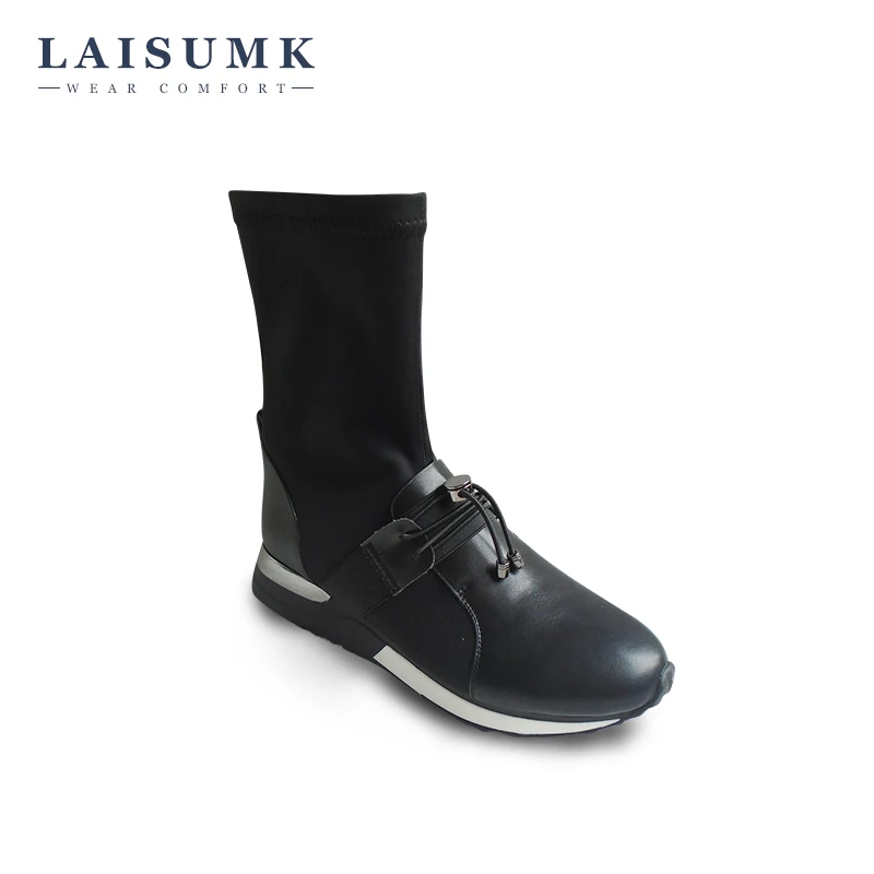 2017 LAISUMK New Arrival Elastic Fabric Short Boots Winter Flat Platform font b Women b font