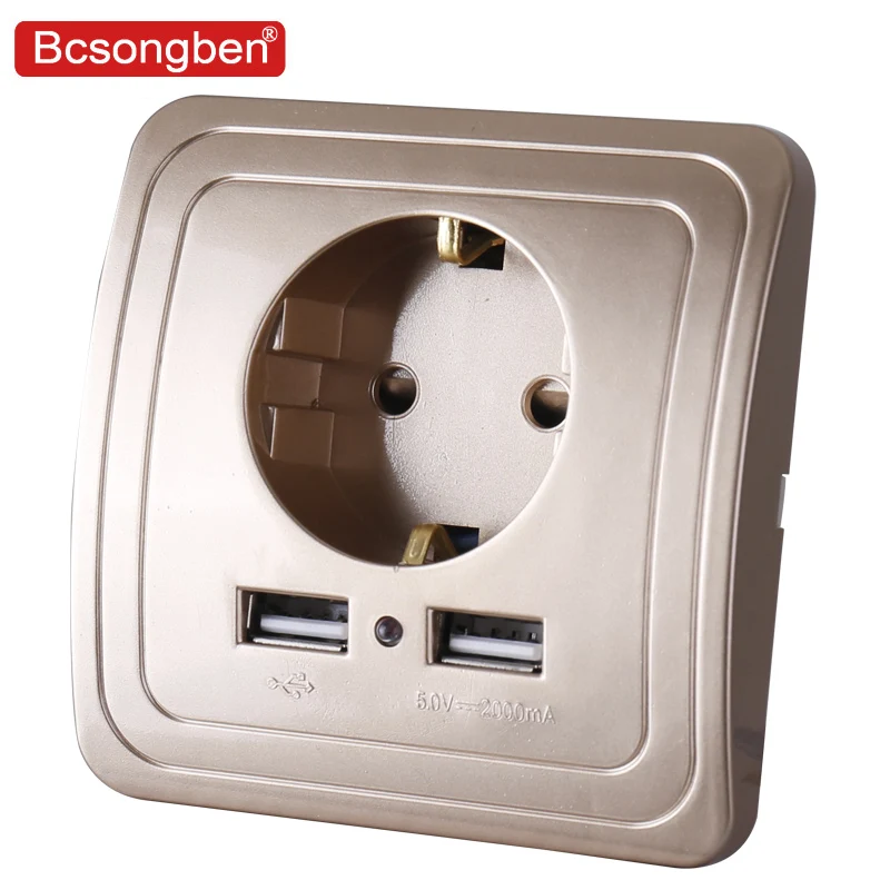 

KEKA EU Plug Socket Dual USB Port socket Wall Charger Adapter Charging 2A Wall Charger Adapter Power Outlet gold pop sockets