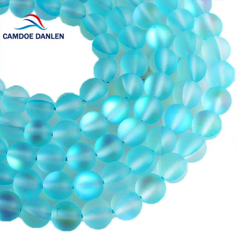 

CAMDOE DANLEN Frosted Matte Glitter MoonStone Round Beads Lake Blue Crystal 6 8 10 12MM Fit Diy Beads Jewelry Making Wholesale