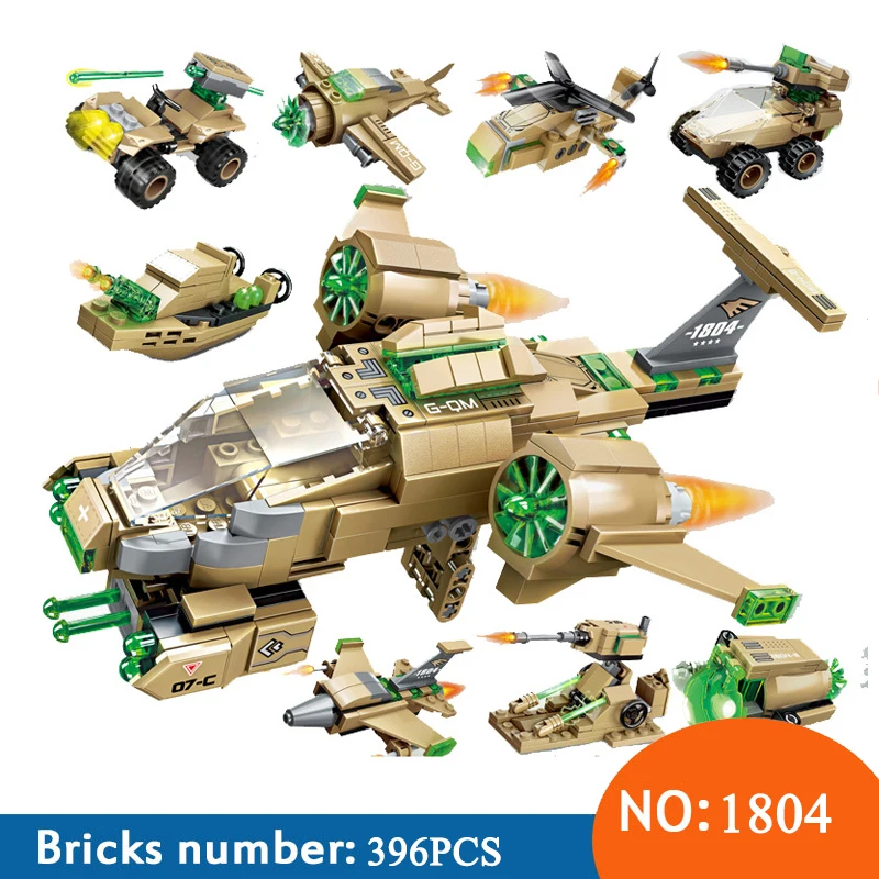 Enlighten 1804 396pcs 8in1 Military World War City Deformation Combat