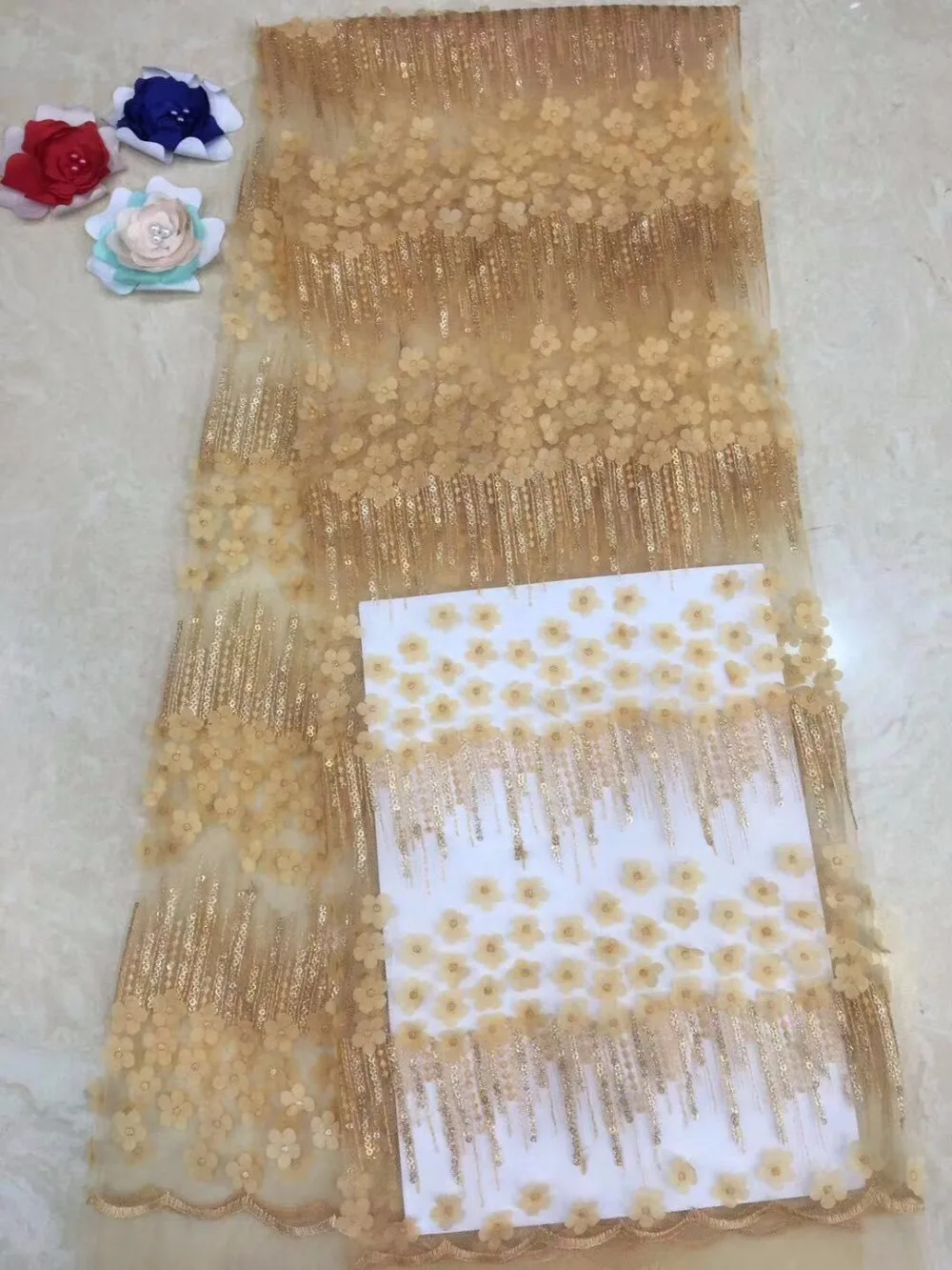 

5yards/lot high quality nigerian french lace embroidered tulle lace fabric for wedding dress, African lace fabric(FJ-1-19