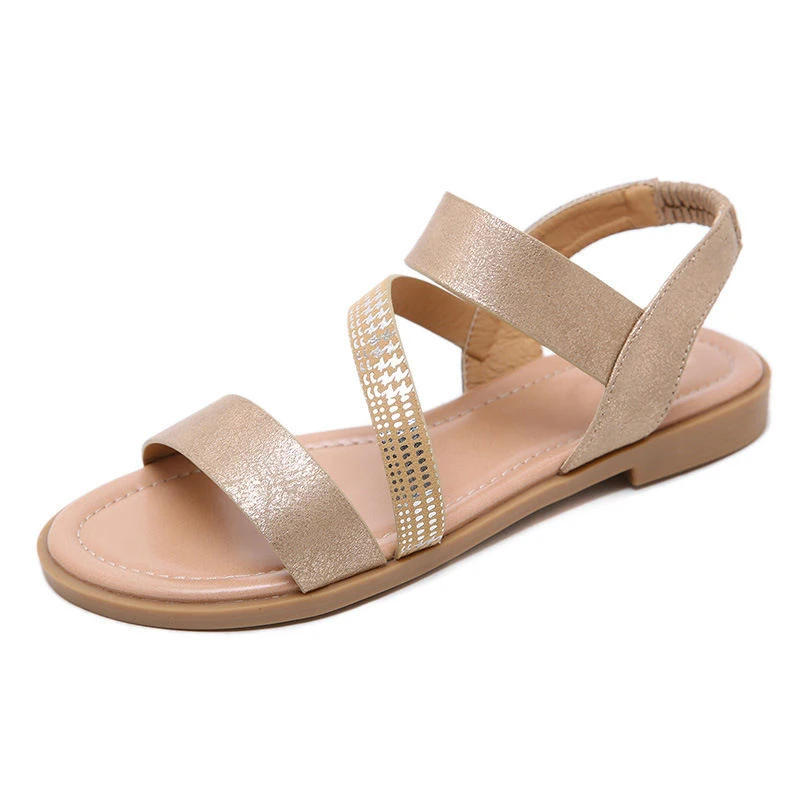 

Women's Open Toe Oblique Band black elastic Flexible outsole Summer Flat Sandals