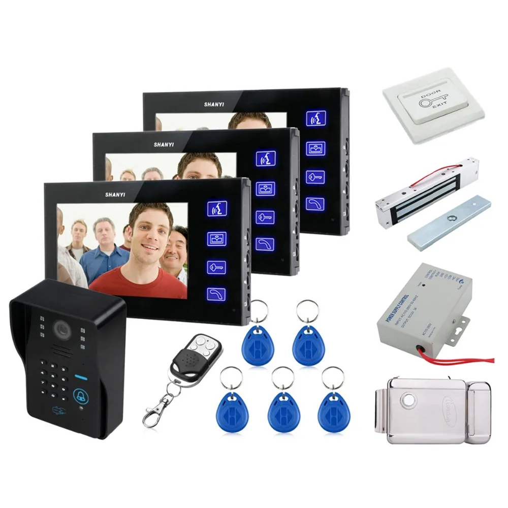 

Home Set Home Set 7" TFT LCD Video Door Phone bells Door Intercom System Keyfobs IR Camera Code Keypad Remote+RFID Cards 1V3