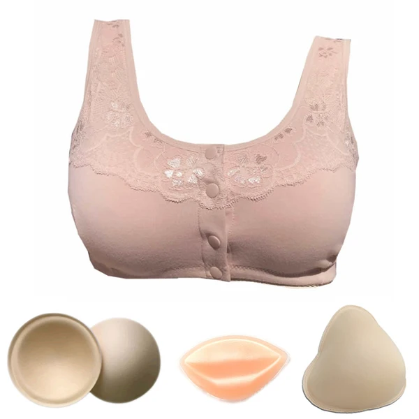 4pcs Lace Breast Mastectomy Bra Insert Breast Cancer Underwear Front Buckle Breast Cancer Mesh