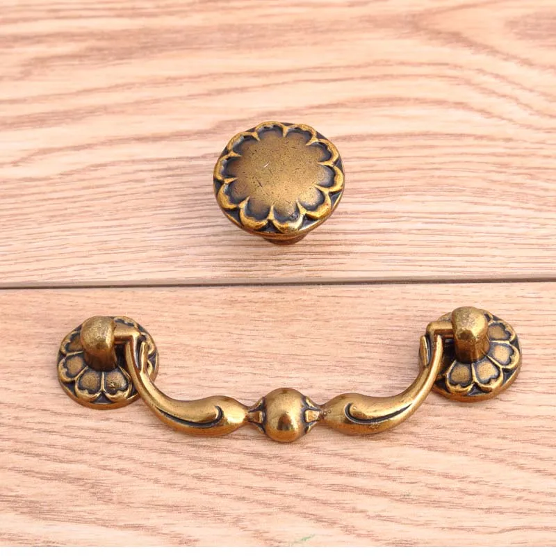 European Antique Gold Drawer Cabinet Pulls Knobs 78mm Yellow