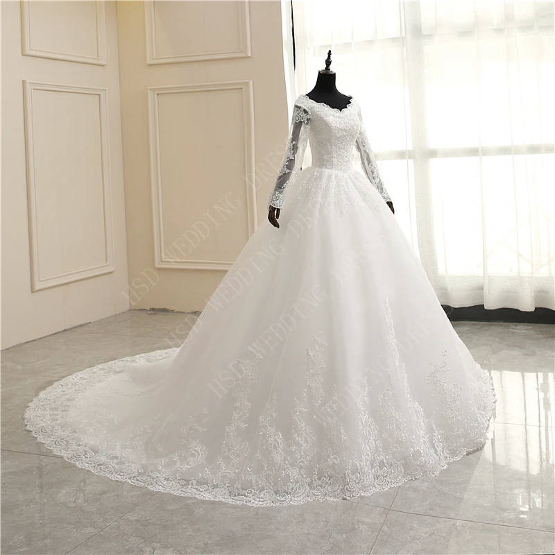 Свадебное платье с длинным рукавом,, Vestido de Noiva, принцесса, аппликация, кружево, милое Белое Бальное Платье, Свадебное платье, Robe De Mariee