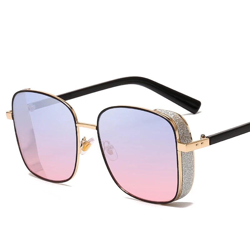 

New Steampunk Square Sunglasses Flash Side Fashion Unisex Female Gothic Glasses Summer Driving Sunshade UV400