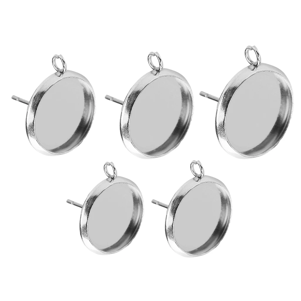 20 Pieces Metal Stud Earring Blank Cabochon Base Setting Trays With Loop DIY Jewelry Accessories