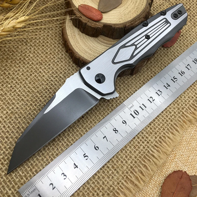 

hot 1087 Flipper Pocket knife tactical Folding Knife 3.4" Two-Tone 8Cr13MoV cold-forged Blade Stainless Steel Handle outdoor edc