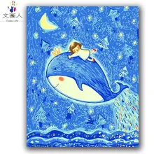 Мультфильм аниме синий кит самодельные картины картина Раскраска по номерам милая девушка цифровая краска по номерам картина с изображением океана hoom Декор