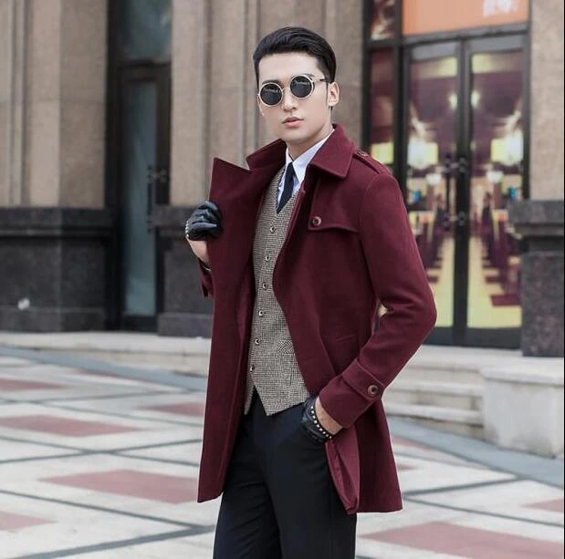 trappe begynde pensum Wine Red Medium-long Wool Coat Men Jackets And Coats Mens Slim Winter  Trench Coats Teenager Outerwear Fashion Plus Size S - 9xl - Wool & Blends -  AliExpress