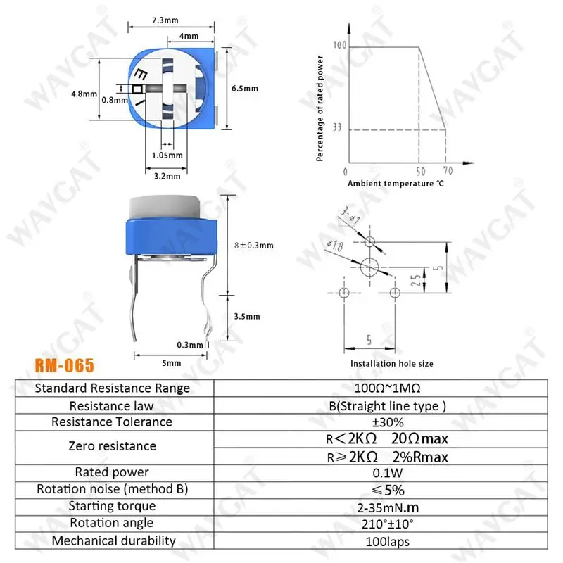 20 штук RM065 RM-065 100 200 500 1 K, 2K 5K 10K 20K 50K 100K 200K 500K 1 м Ом Подстроечный резистор подстроечный потенциометр переменный резистор