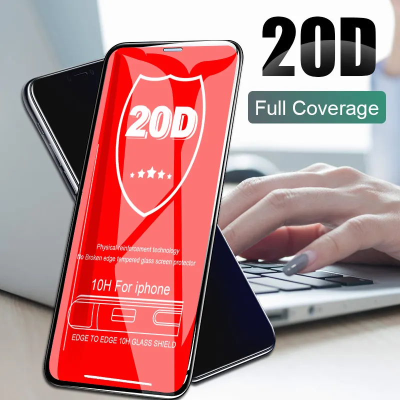 

20D Curved Full Cover Protective Glass On The For iPhone 7 8 6 6s Plus Tempered Screen Protector For iphone X XR XS Max Film