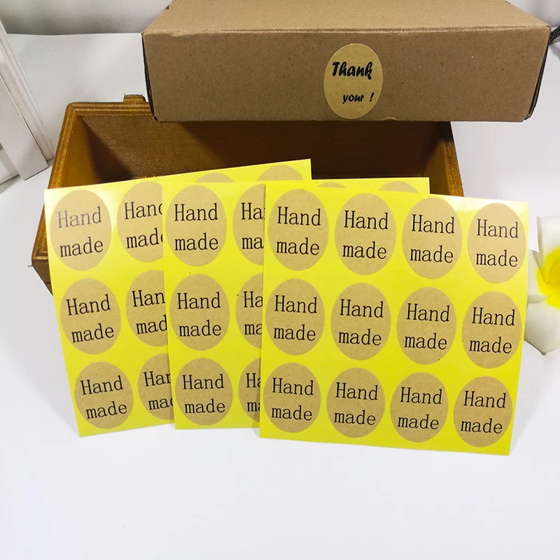 80PCS 4 colors "Hand Made"DIY Kraft Paper Sticker Labels Seal Envelope Packaging Gift Box Seals