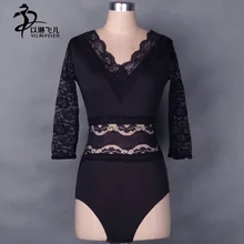 Women ballroom dance tops Adults lace fabric performance dance costumes Latin ballroom salsa dance leotard for women