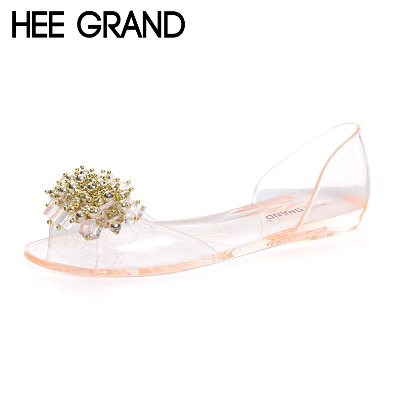 comprar HEE grandes Sandálias Da Geléia Das Mulheres 2017 Novo Verão Bling Bling Moda Peep Toe Calçados Mulher Cordas Bead Flats Plus Size 35 40 XWT859