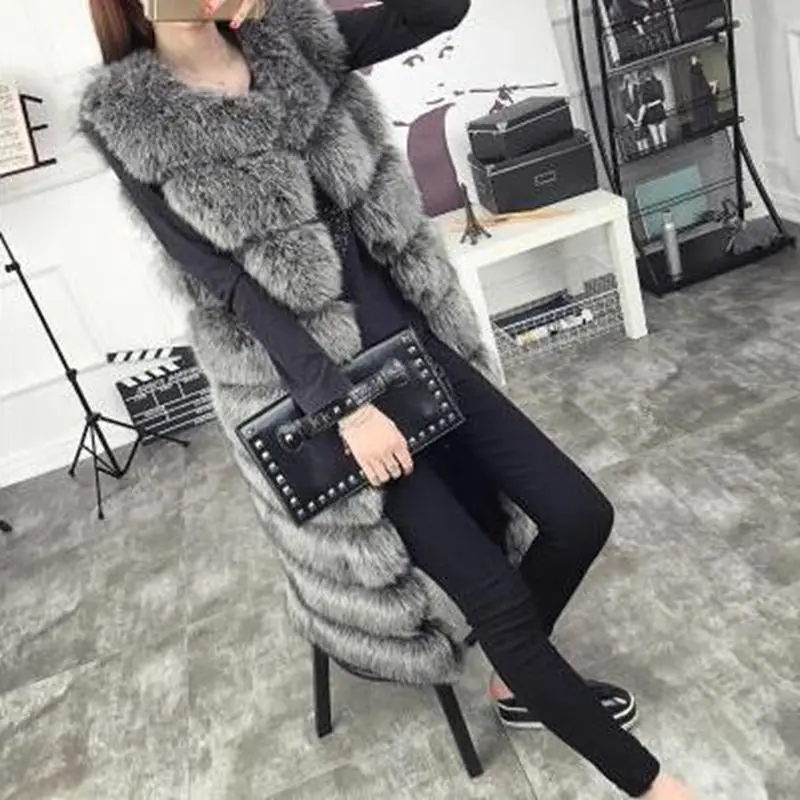 Élégantes Veste Color Green Manteau Fausse 2019 dark Gray true Black Long Sans Gilets Mode Wine Hiver Fourrure Manches Patchwork red Moyen En De Femmes dark Nouvelles Wun898 ZqY6SwYR