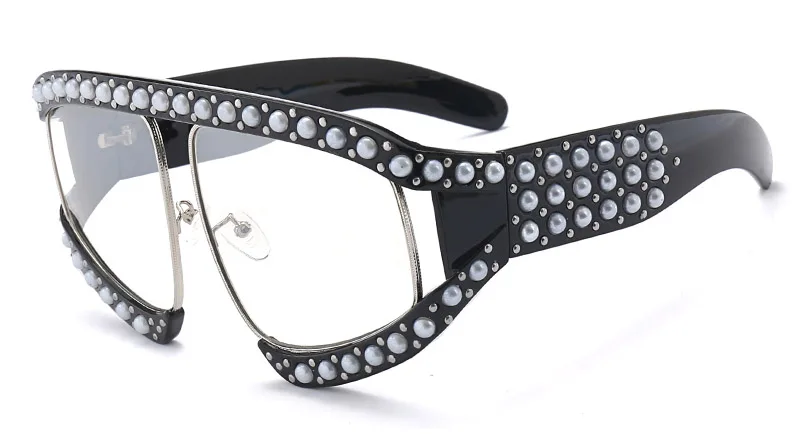 C2 Black Clear HBK итальянские брендовые дизайнерские роскошные большие жемчужные солнцезащитные очки для женщин и мужчин, негабаритные солнцезащитные очки для женщин и мужчин, очки с прозрачными линзами UV400 - Цвет линз: C2 Black Clear
