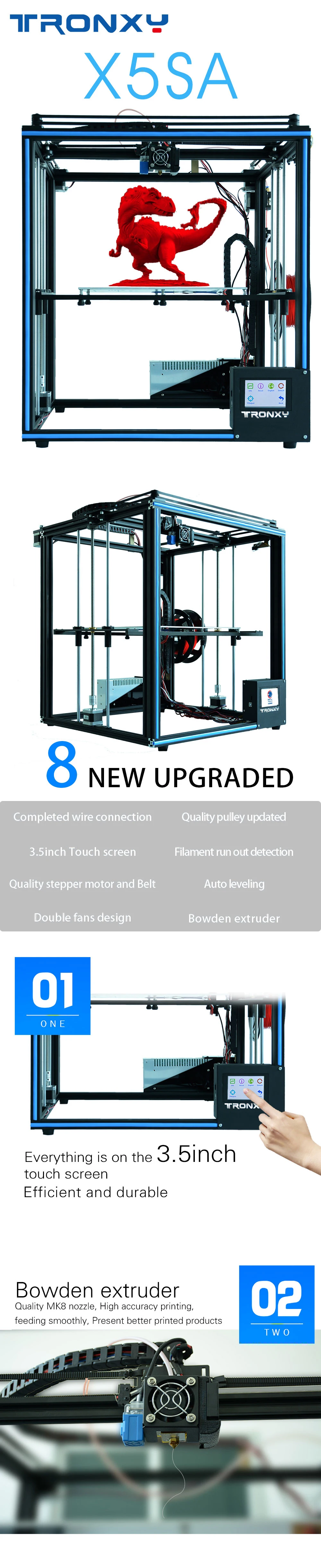 Новейший дизайн Tronxy Высокоточный X5SA с сенсорным экраном автоматический уровень DIY 3d принтер набор полностью металлический большой размер печати