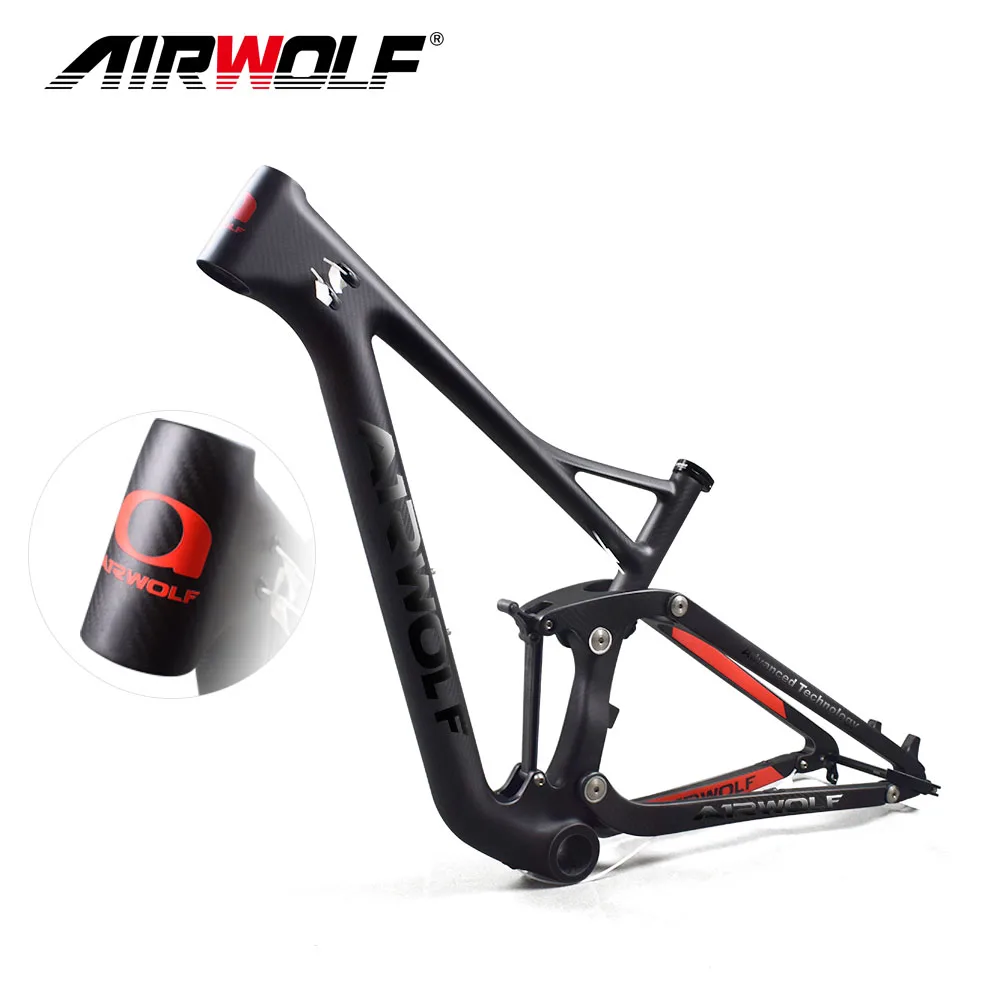 Cheap 2019 Airwolf mtb full suspension frame with disc brake 160mm travel 122mm accept OEM painting 29er carbon frame suspension 1