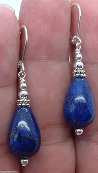 

Handmade Drops Blue Lapis Lazuli Gem Sterling Silver Leverback Earrings