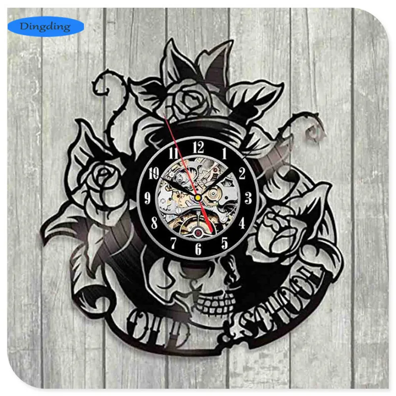 Vinyl Record Wall Clock Tattoo Studio Ink Barber Shop decor fashion unique gift ideas for friends him her boys girls World Art Design