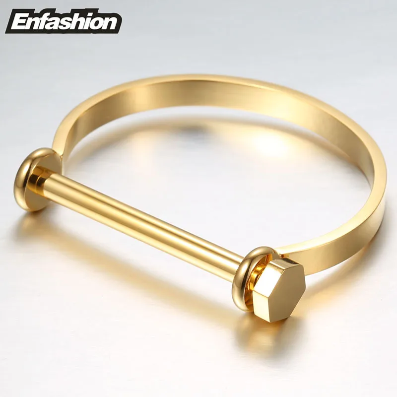 Enfashion Браслет-манжета с u-образной окантовкой, нарукавная повязка золотого цвета, браслет с винтом для женщин, браслеты