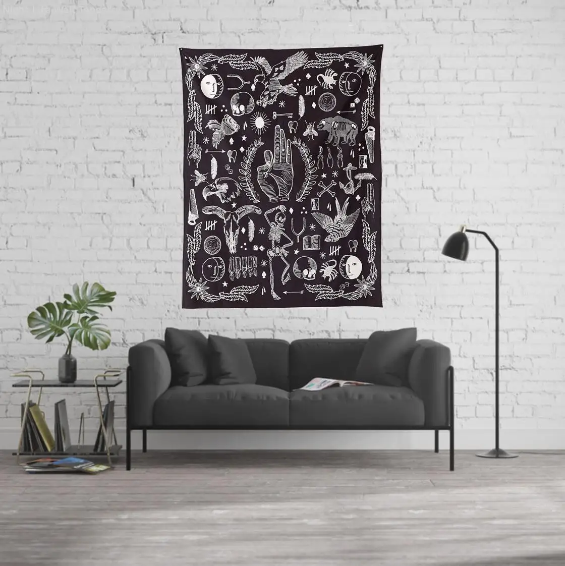 Black And White Fashion Tapestry Home Wall Hanging Decoration Blanket Finger Skull Animal Print
