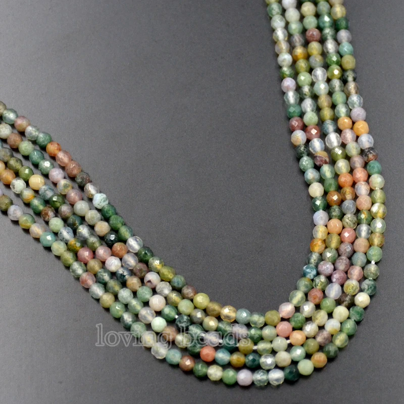 

5Strands/Lot 2mm 3mm Faceted Natural Indian Agat-e Gem Stones Round Spacer Seed Loose Beads 15.5'' DIY Jewelry Design Craft