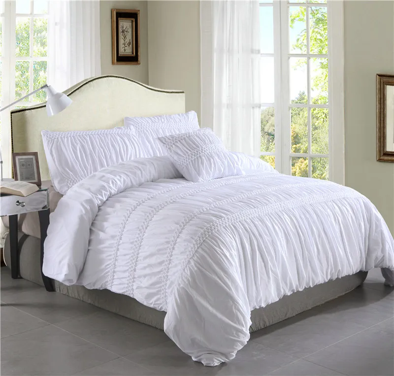 Luxury White Grey Princess Ruched Duvet Cover Set Pinch Pleat 3