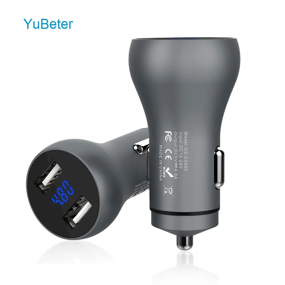 

YuBeter Dual USB Car Charger Digital Display 5V 2.4A Fast Car Charger 12V-24V Input For iPhone X 8 Xiaomi Samsung Android Tablet