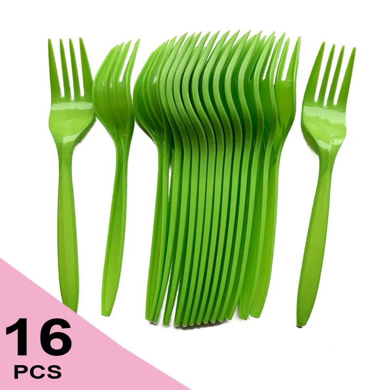 16pcs per pack green plastic tableware disposable utensils Forks