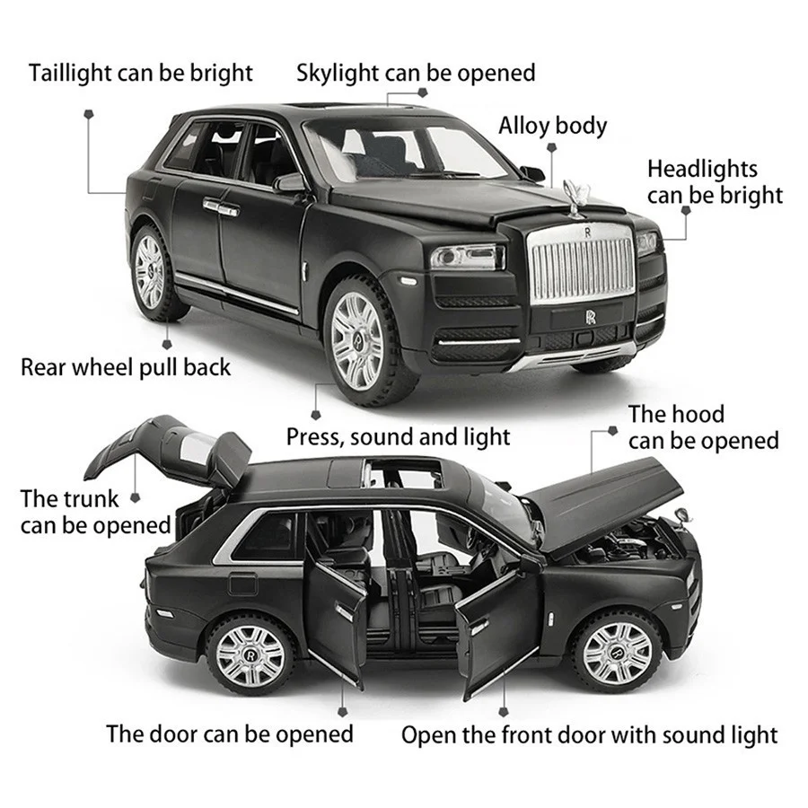 Najtaniej Diecast 132 skala Rolls Royce Cullinan modele samochodów Metal Model dźwięk i światło wycofać SUV dla dzieci 6 drzwi można otworzyć