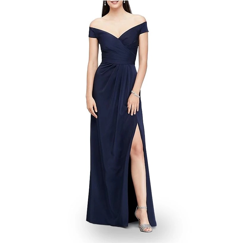Sikilely Sexy Off the Shoulder V Neck Navy Long Evening Gown Vestidos ...