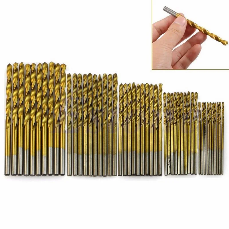 Drill Bit Set 1.0/1.5/2.0/2.5/3.0mm High Steel Titanium 50Pcs Hss Coated Drill Woodworking Wood Tool For Wood Plastic Aluminum